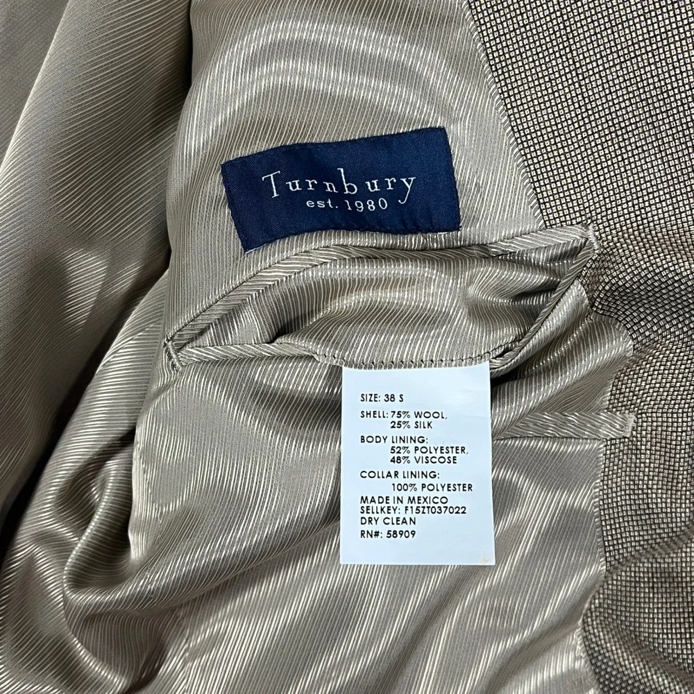Turnbury Men's‎ 38 S Wool Silk Blend Blazer Jacket Tan Brown Two Button